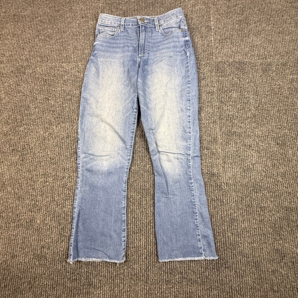 Paige Rory Crop Flare Jeans Womens Size 27 Abelina High Rise Raw Hem Blue